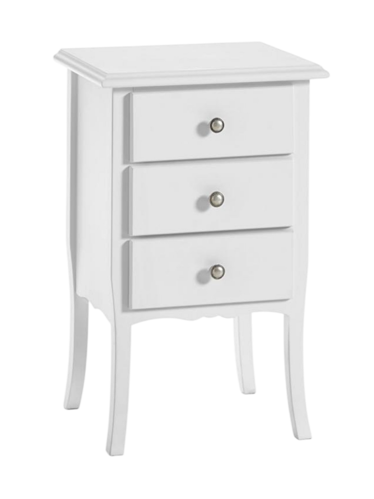 Comodino 3 cassetti laccato biano stile shabby chic